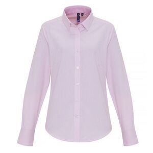 Premier Womens/Ladies Cotton Rich Oxford Stripe Blouse / White/Pink
